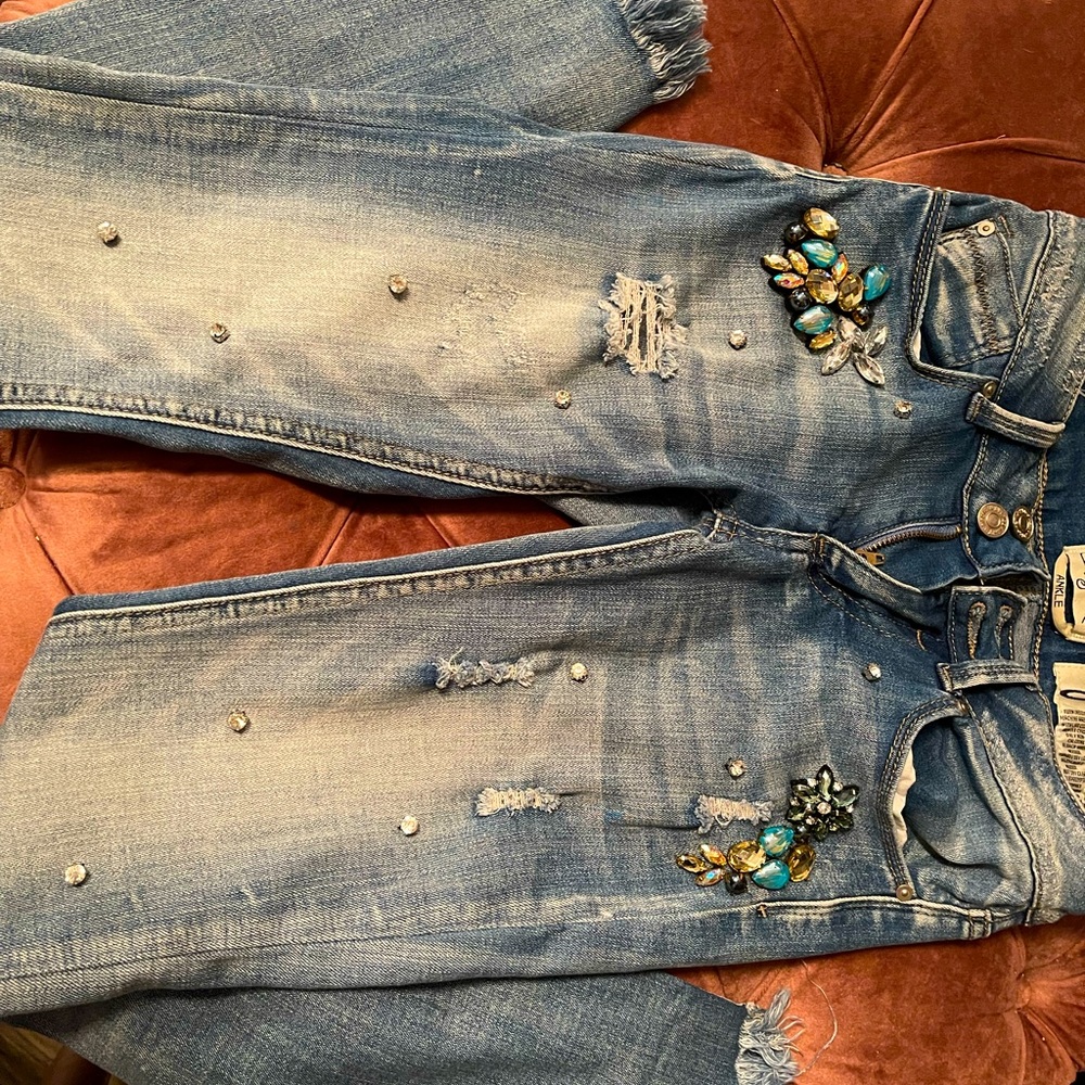 Indigo Rein embellished ankle jeans